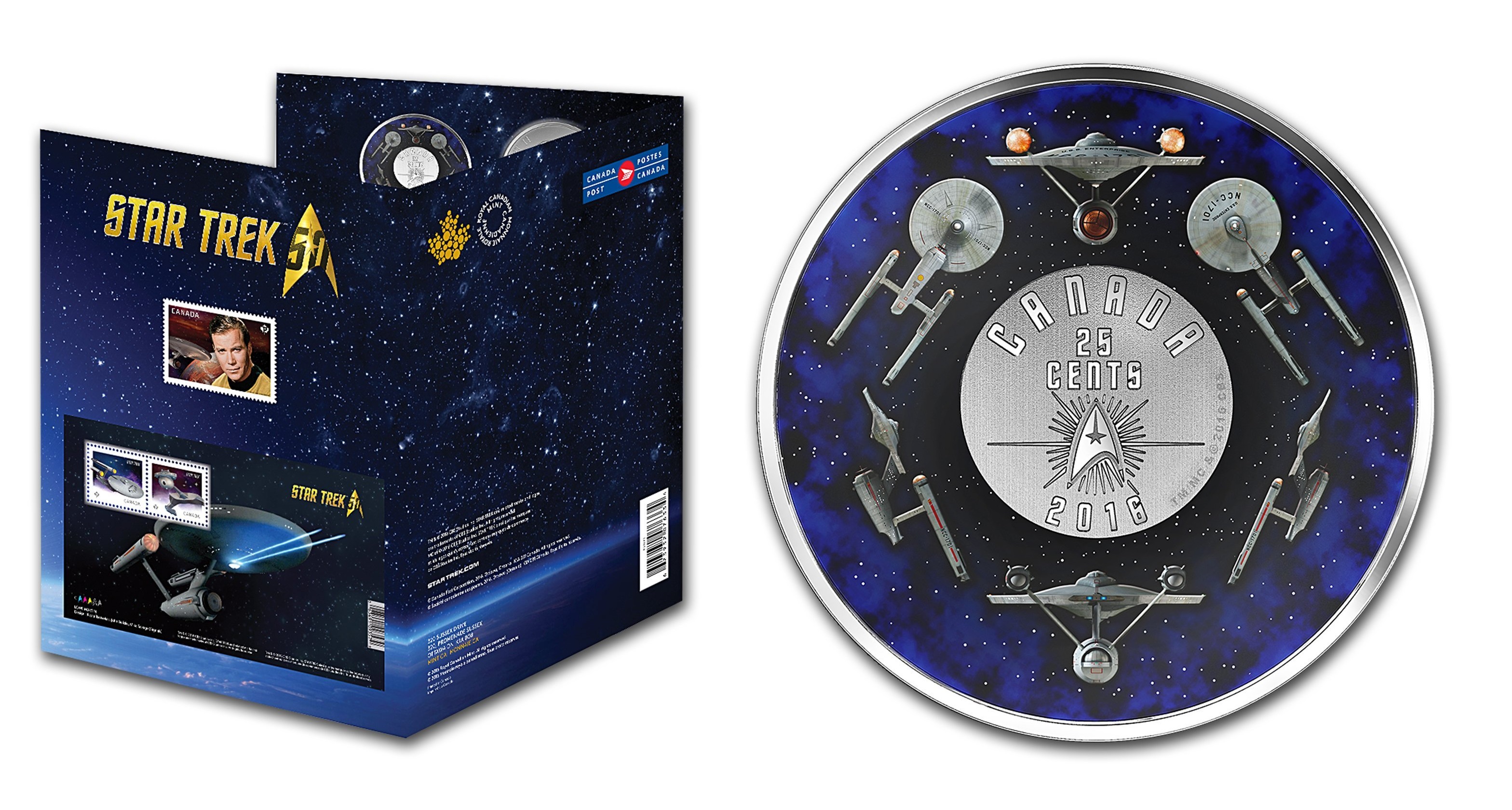 CA 2016 Canada Colored Coin and Stamp Set: Star Trek Enterprise Brilliant Uncirculated