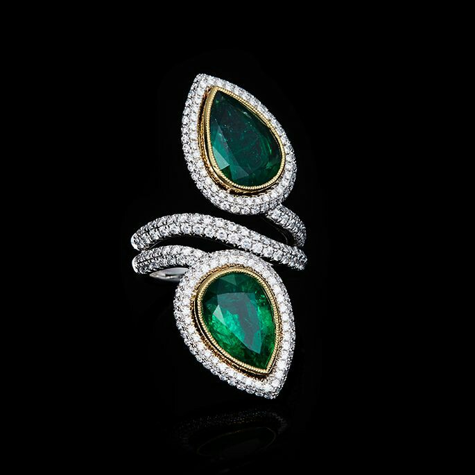 A Gorgeous Pear Cut Emerald and Diamond Ring