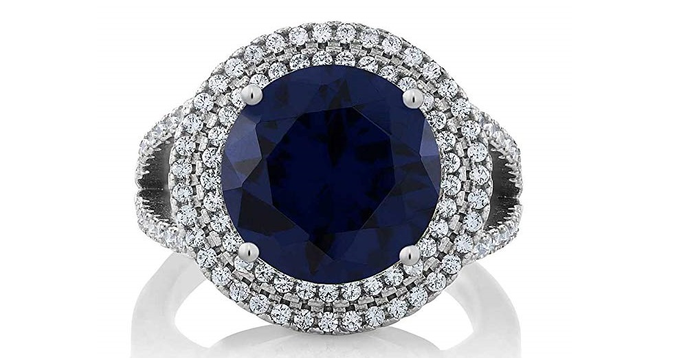 7.56 Ct Round Blue Simulated Sapphire 925 Sterling Silver Ring