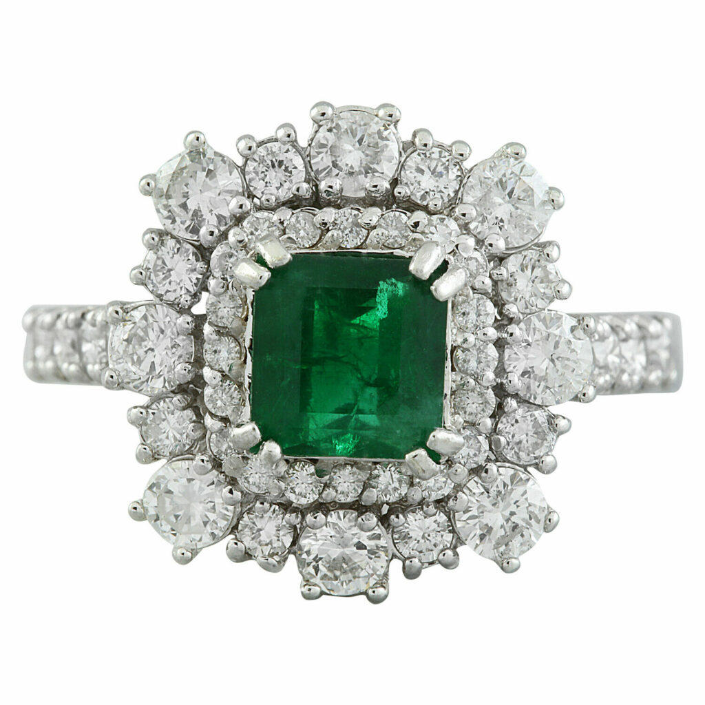 2.30 Carat Natural Emerald 18K Solid White Gold Luxury Diamond Ring