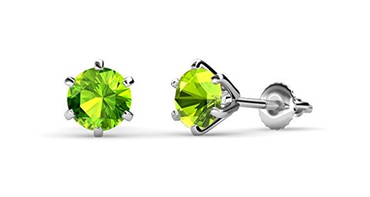 Peridot Six Prong Martini Solitaire Stud Earrings 2.20 ct tw in 14K White Gold