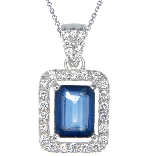 Vir Jewels Silver Created Blue Sapphire Pendant (2.10 CT) With 18 Inch Chain