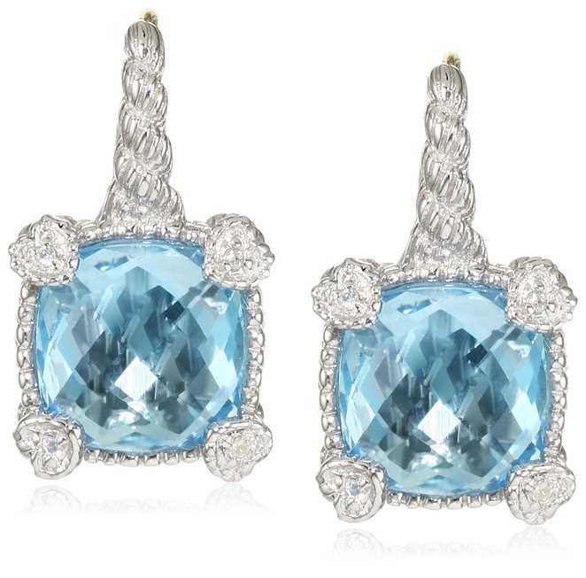 Judith Ripka "Linen" Blue Topaz Small Cushion Stone Earrings