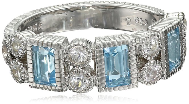 Judith Ripka "Estate" Sterling Silver Baguette Ring with Blue Topaz and White Sapphires
