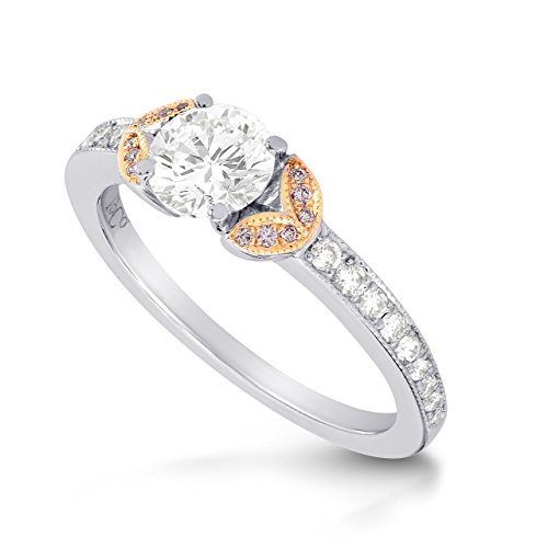 A beautiful 0.90 carats F Round diamond Side Stone Ring Set in 18K White Rose Gold. It comes with an elegant gift box. Manufactured by Leibish and Co. 
