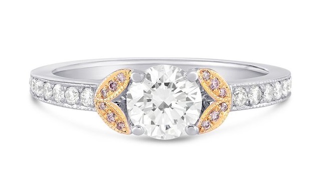  0.9Cts Colorless Diamond Side Stone Ring Set in 18K White Rose Gold GIA Cert From Leibish & Co
