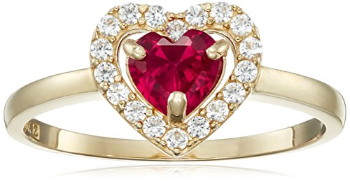10k Yellow Gold Created Ruby and Created White Sapphire Heart Ring