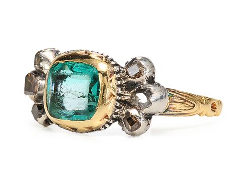 Rare 17th C. Enamel Emerald & Diamond Ring