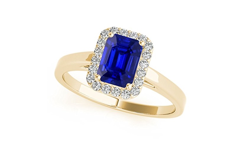 0.65 Ct. Ttw Emerald Cut Sapphire And Diamond Ring In 10k Yellow Gold