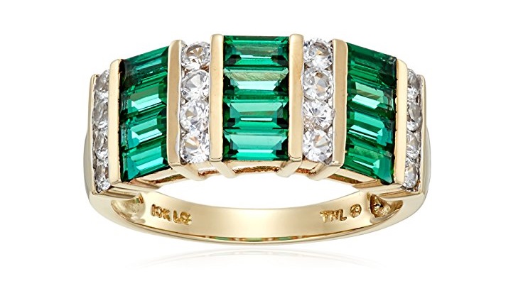 10k Yellow Gold Created Emerald and Created White Sapphire Ring 