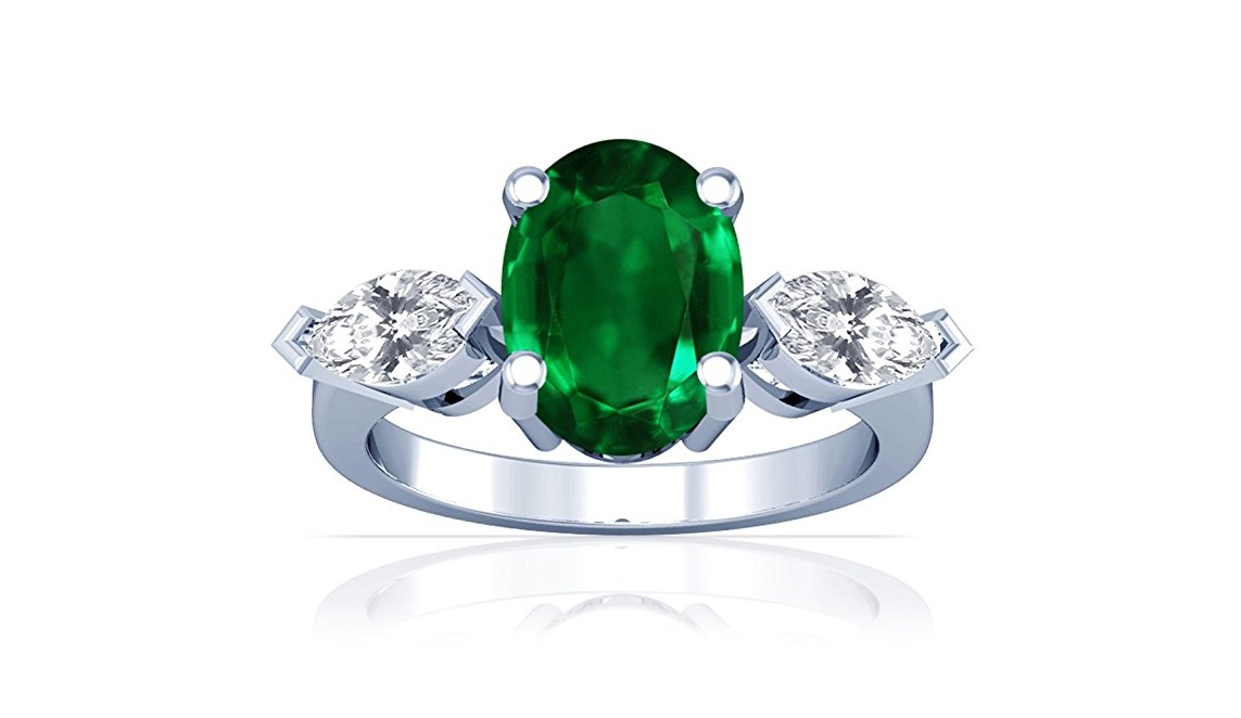 Platinum Oval Cut Emerald Three Stone Ring (GIA Certificate)