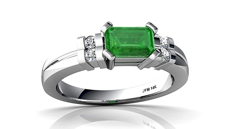 14k Gold Emerald and Diamond 6x4mm Emerald_Cut Art Deco Ring