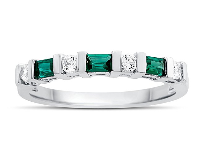 Created Emerald and Created White Sapphire Band Ring