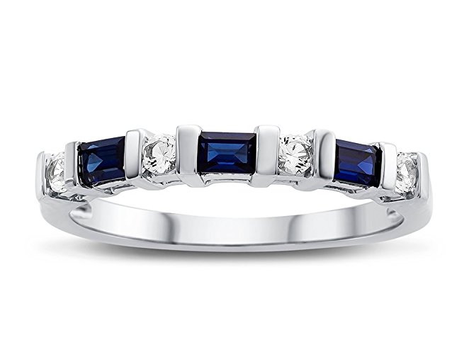 Created Sapphire and Created White Sapphire Band Ring