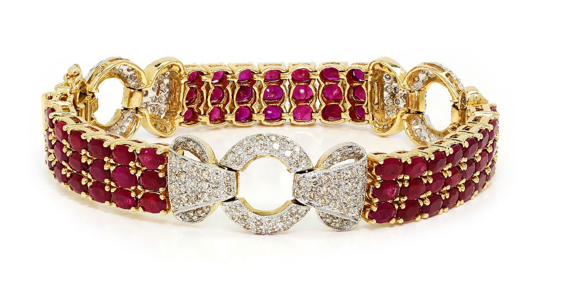 Vintage Ruby Link Bracelet with Diamonds in 14K Two Tone Gold 19.50ctw