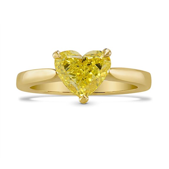  1.39Cts Yellow Diamond Engagement Solitaire Ring Set in 18K Yellow Gold GIA 
