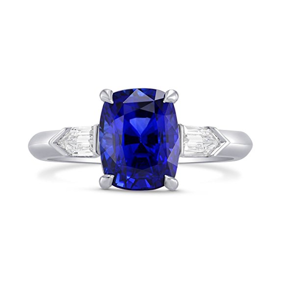 3.81Cts Sapphire Side Diamonds Engagement 3 Stone Ring Set in Platinum