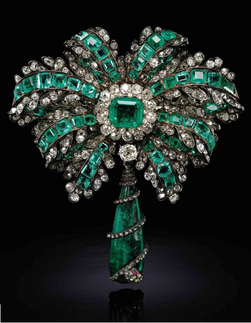 Emerald, ruby and diamond brooch, late 19th century