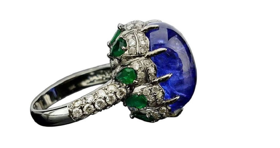 Tanzanite, Emerald and Diamond Ring