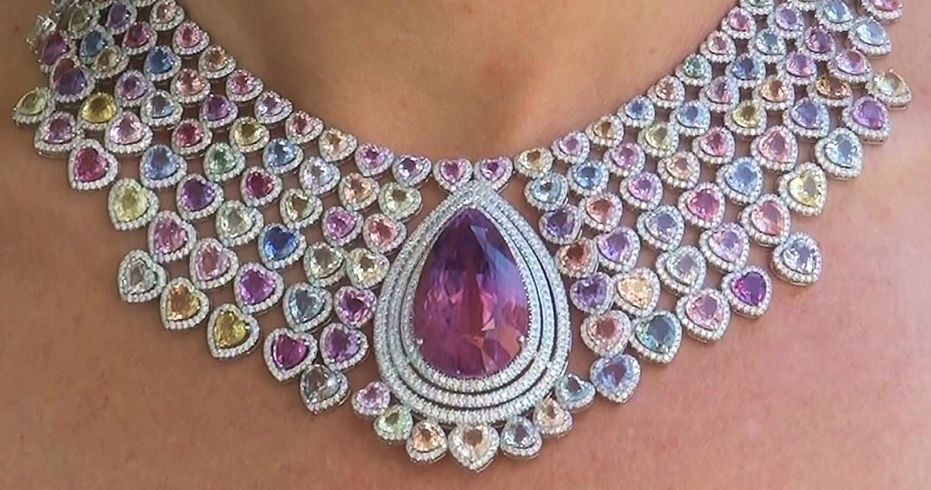 Natural Pink Kunzite Fancy Sapphire Diamond 18k Gold Necklace 190.28 TCW GIA 