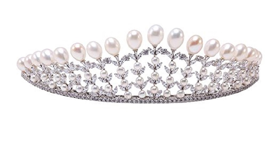 Natural White Oval Freshwater Pearl Crown Tiara Bridal Wedding Tiara