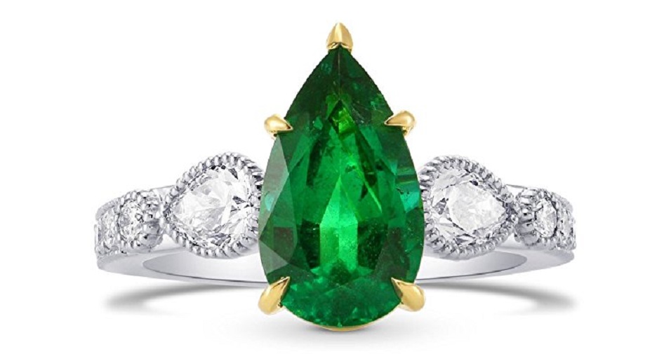 3.54Cts Emerald Side Diamonds Engagement Side Stone Ring Set in Platinum