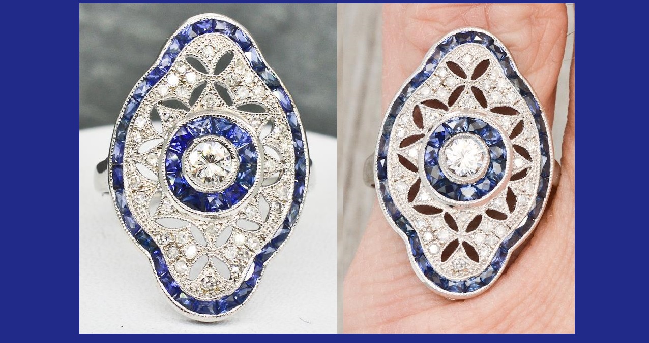 18k White Gold 1.76ctw Genuine Diamond & Sapphire Filigree Ring
