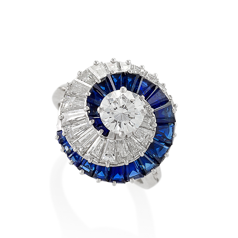 Cartier Mid-20th Century Diamond and Sapphire Swirl Ring